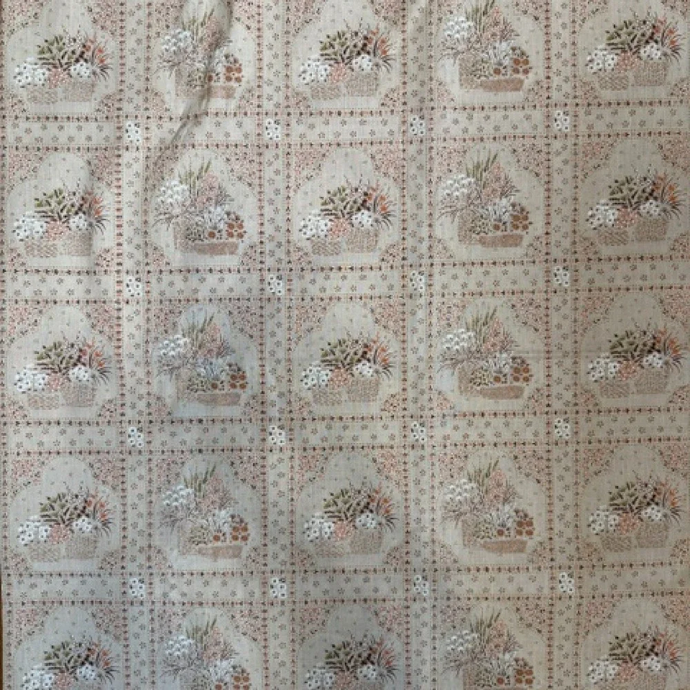 Vintage tan shower curtain baskets and flowers Ames